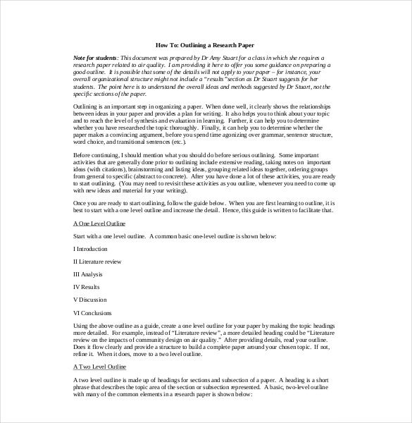 research paper styles outline template word