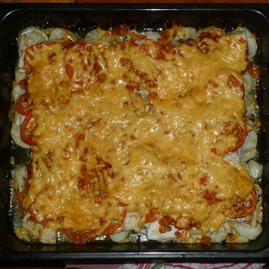 Фото рецепт Запеченная рыба под овощами