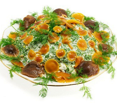 Рецепт Салат из грибов с сырной заправкой и зеленью
