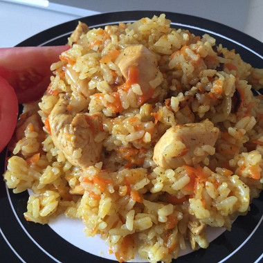 Фото рецепт Плов с курицей на сковороде