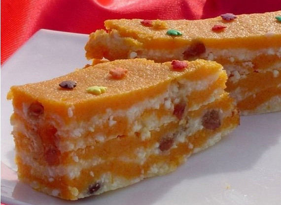 Тыква, запеченная с творогом и изюмом